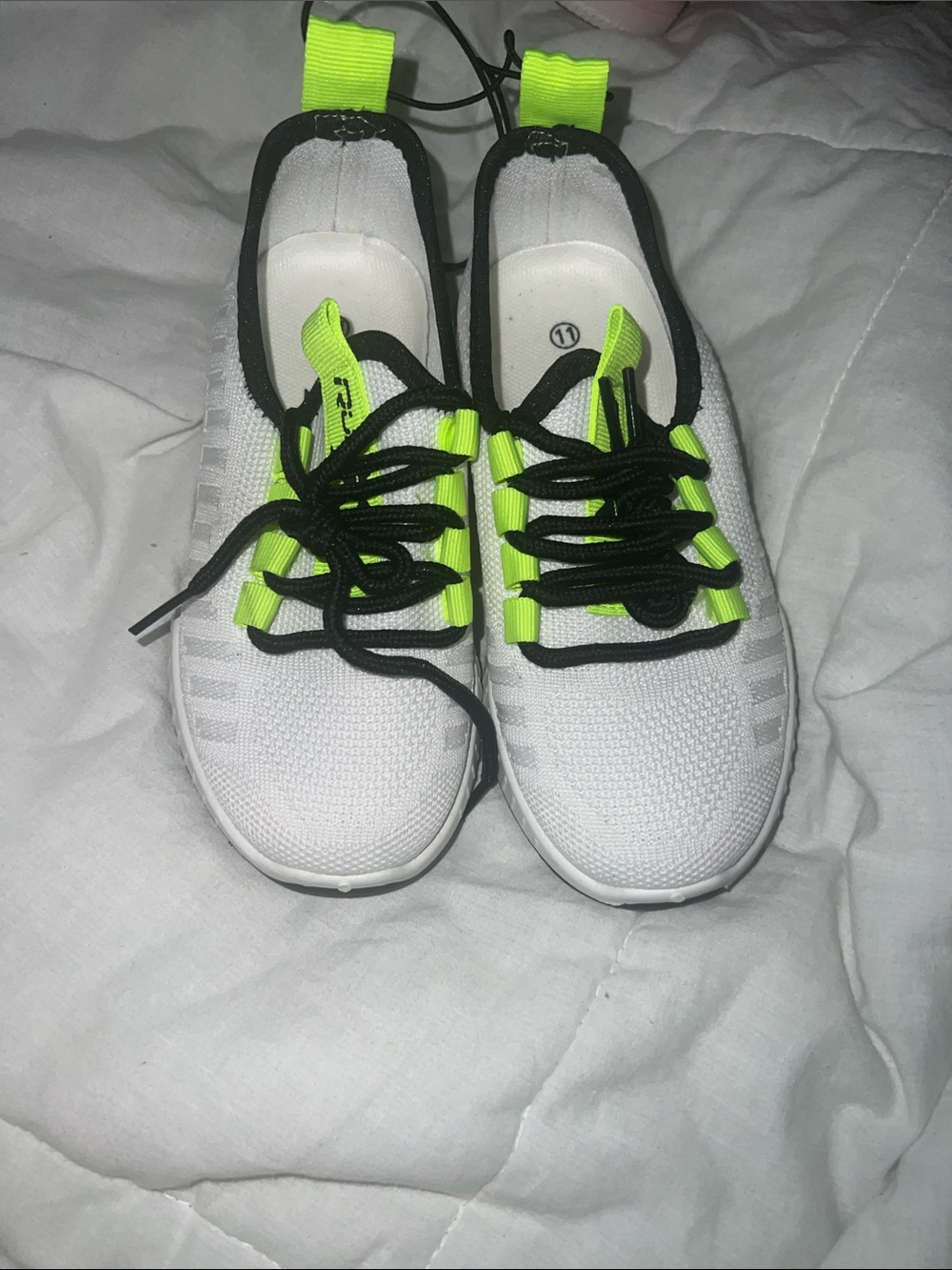 White Knit Sneakers with Neon Yellow Accents